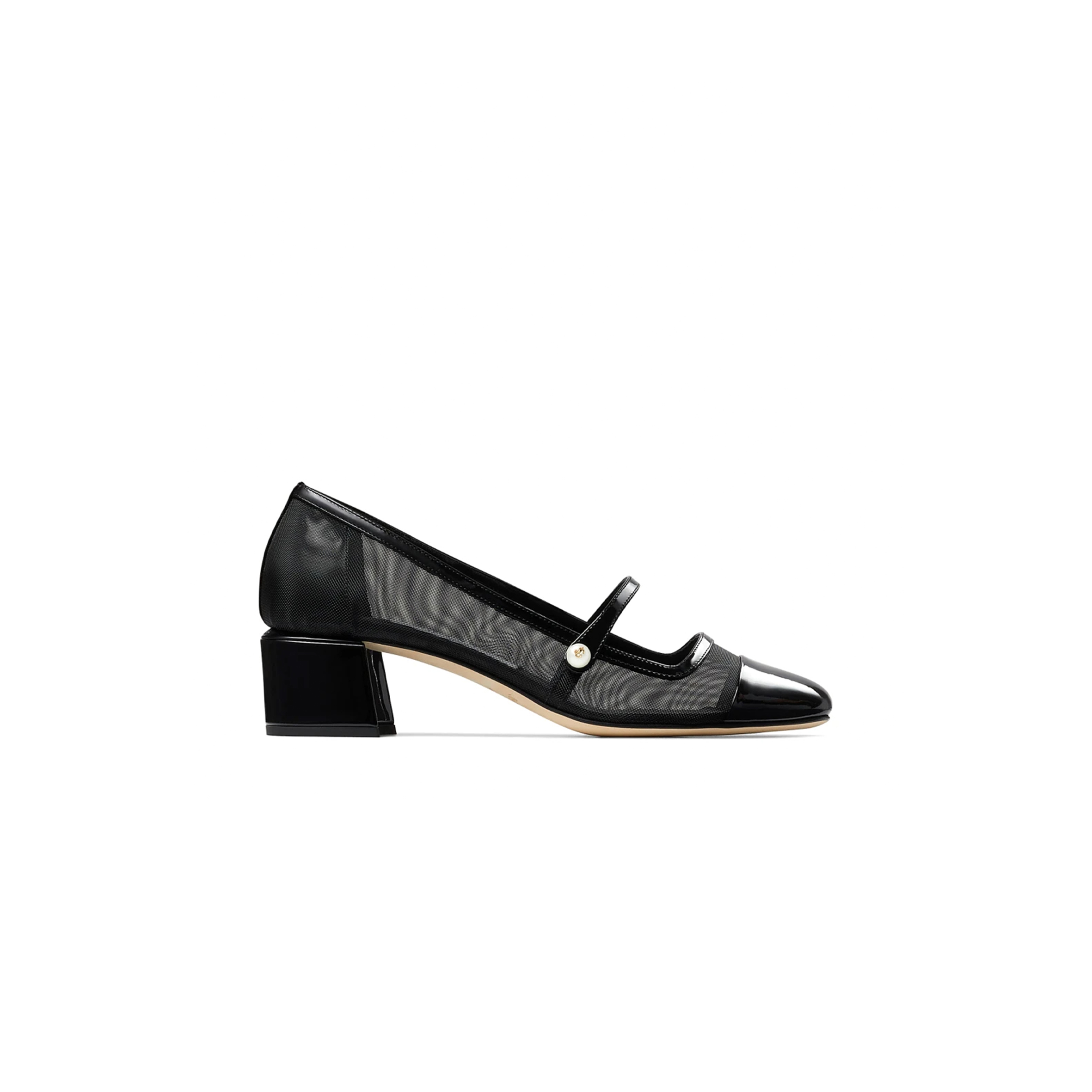 JIMMY CHOO ELISA 45 BLACK PATENT AND MESH PUMPS ELISA45TNX